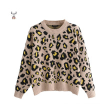 Latest Design Pattern Jacquard Knitwear Custom Knitted Unisex Pink Leopard Sweater